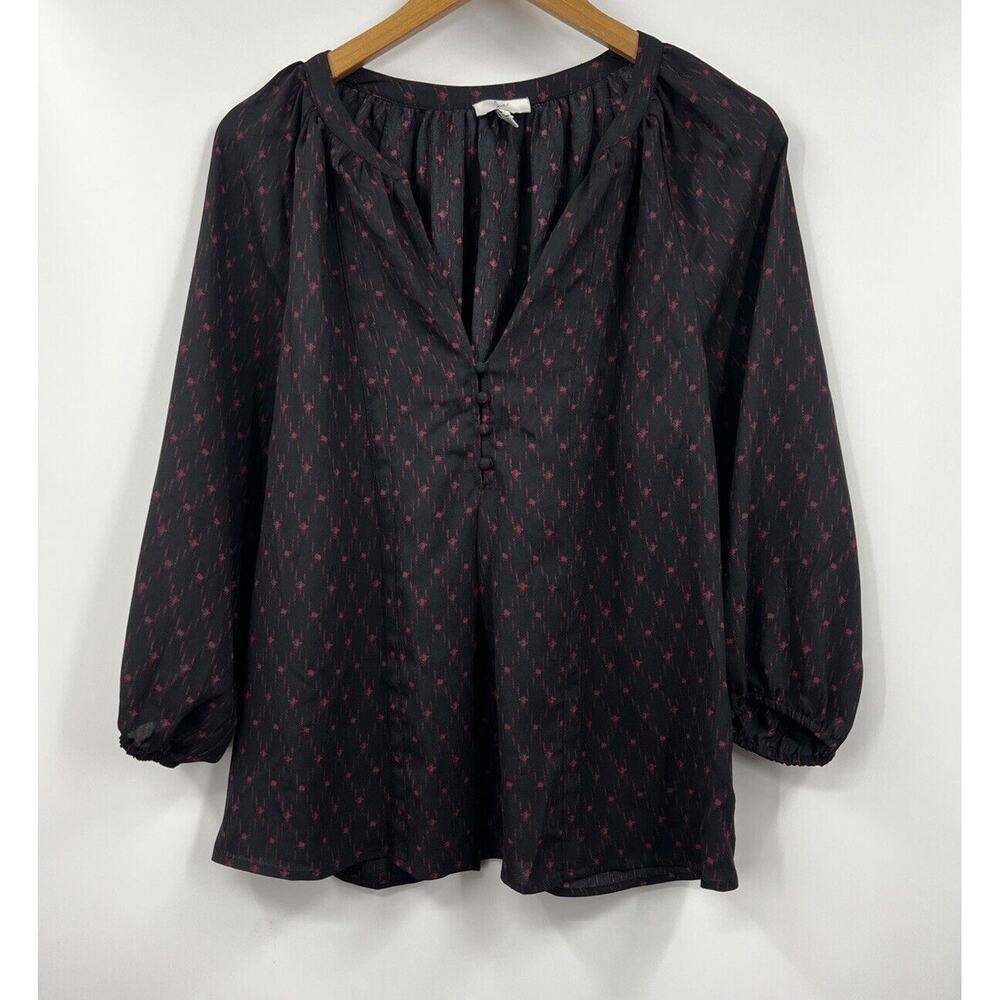 Joie Shirt Womens V-Neck Geometric Pullover Black Long‎ Sleeve Size Medium